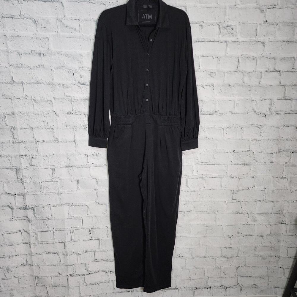 ATM Anthony Thomas Melillo Jumpsuit Sz M classic long sleeve black jersey  A32N